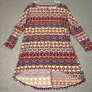 MOA Women’s Tunic 3/4 Sleeve Tribal All Over Hi-Low Blouse size L